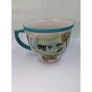 Pioneer Woman Bloom floral polka dot blue handle rim ceramic coffee mug cup